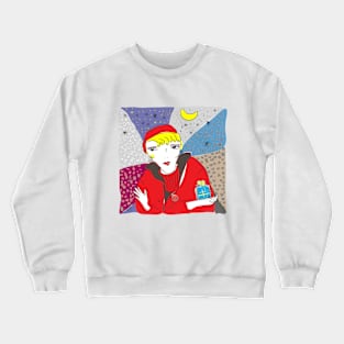 Woman with gift and moon Crewneck Sweatshirt